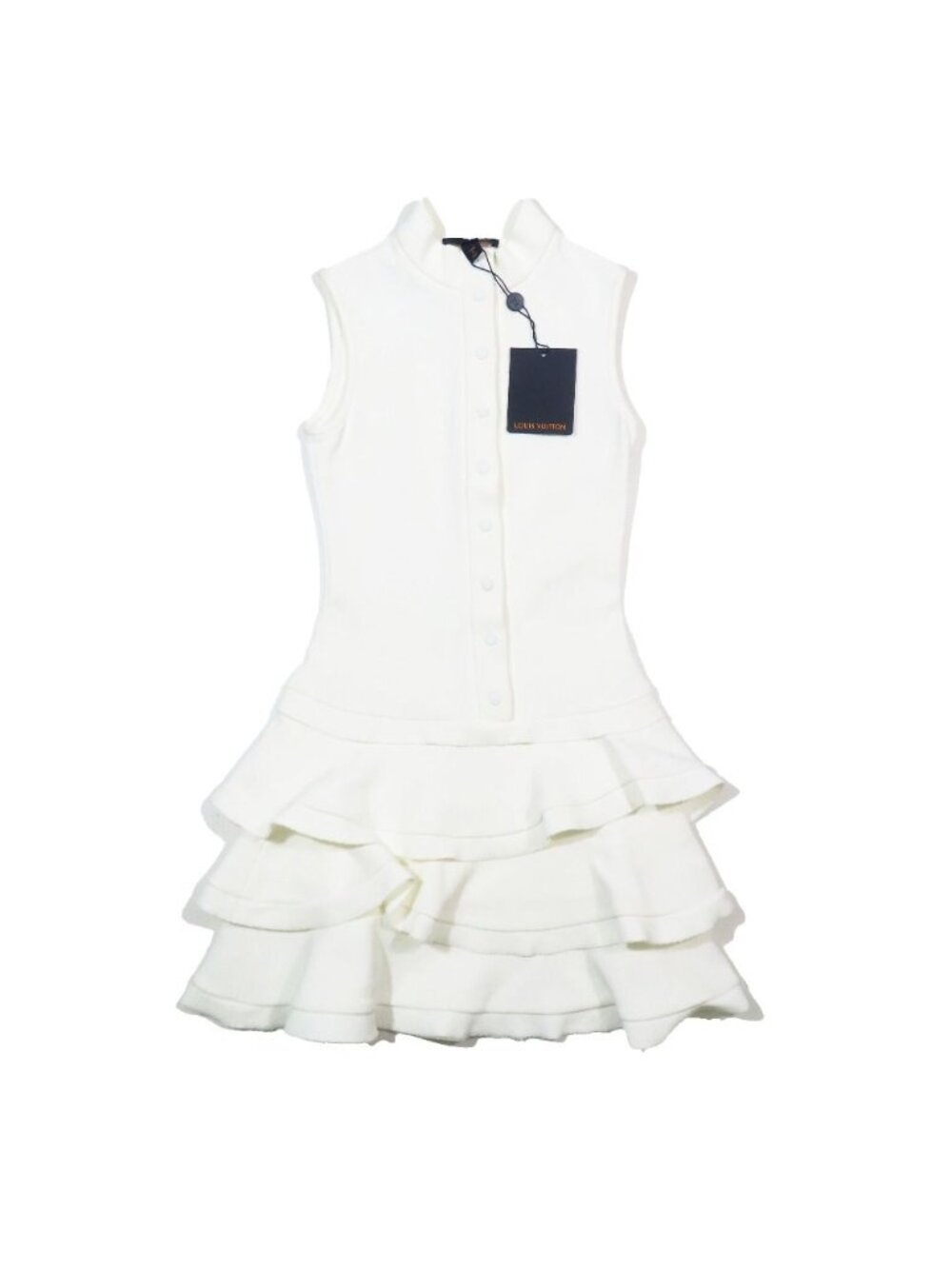 Louis Vuitton Low Waist Ruffle Dress Tiered Sleeveless White 32